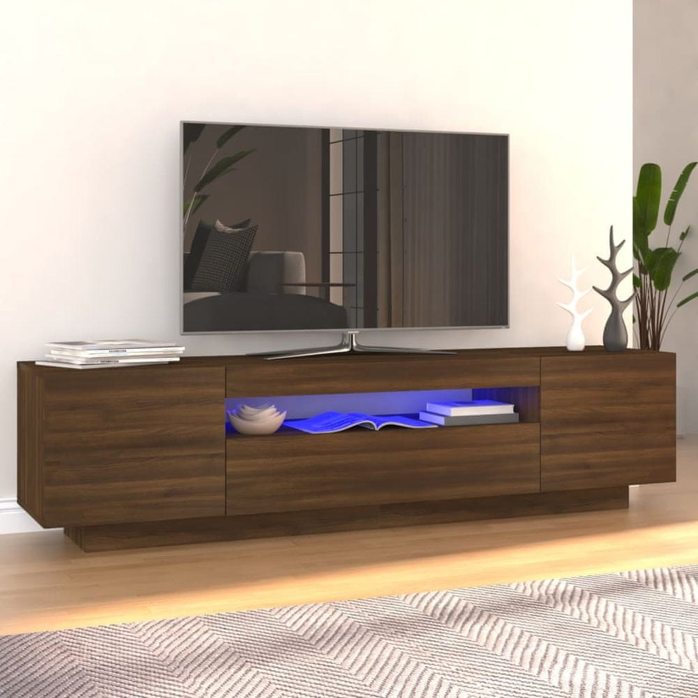Vidaxl TV skrinka s LED svetlami hnedý dub 160x35x40 cm